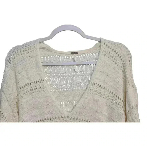 Free People Tunic Sweater Blouse Size Small Ivory Open Knit Boho Oversized Cozy - Picture 5 of 12